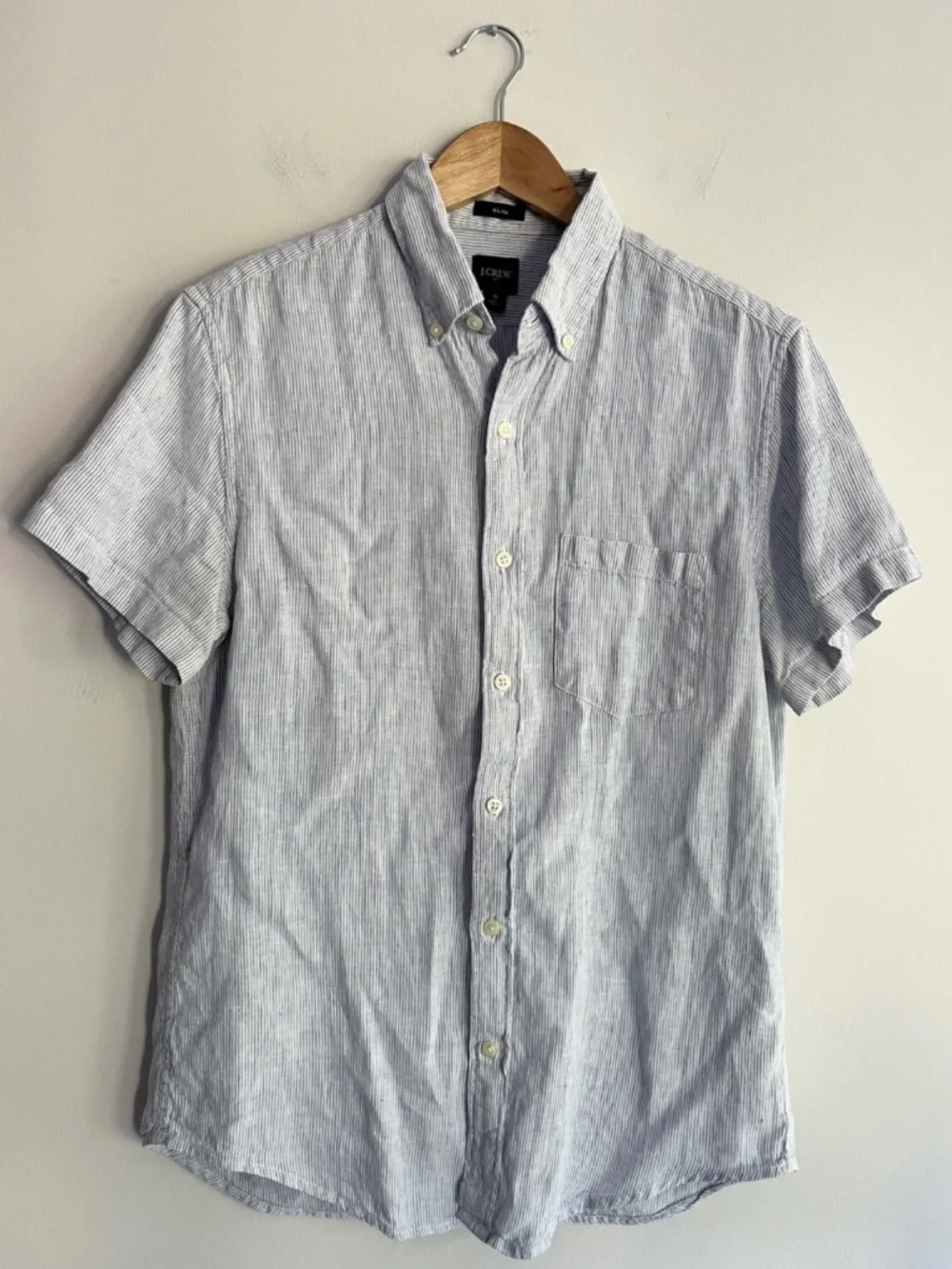 J Crew Casual Short Sleeve Linen Button Up Blue